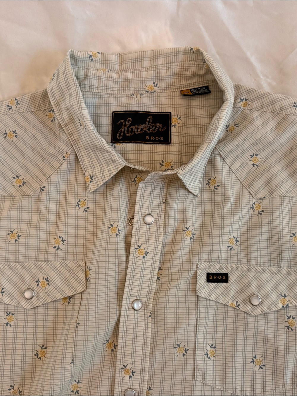 Howler Brothers Men's Cream Plaid Shirt with Yellow Floral Print